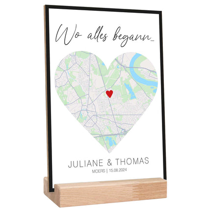 SEO. Holzschild "Wo alles begann" - Personalisiertes Geschenk mit Wunschkoordinaten - Linkreich
