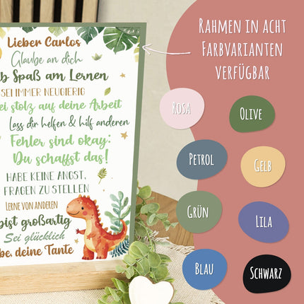 SEO. Holzschild zur Einschulung - Dino - Einschulungsmutmacher - Linkreich