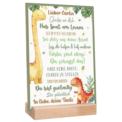 SEO. Holzschild zur Einschulung - Dino - Einschulungsmutmacher - Linkreich