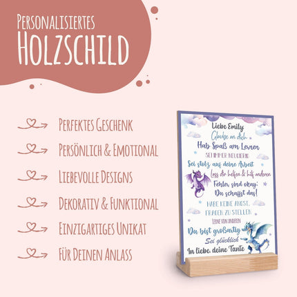 SEO. Holzschild zur Einschulung - Drache - Einschulungsmutmacher - Linkreich