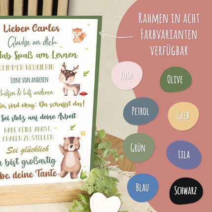 SEO. Holzschild zur Einschulung - Tiergruppe Wald - Einschulungsmutmacher - Linkreich