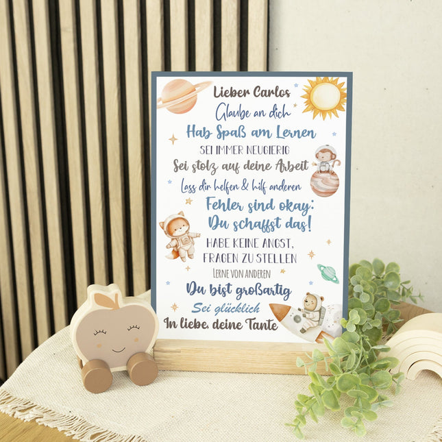 SEO. Holzschild zur Einschulung - Weltall - Einschulungsmutmacher - Linkreich