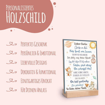 SEO. Holzschild zur Einschulung - Weltall - Einschulungsmutmacher - Linkreich