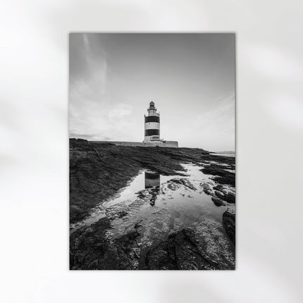 Hook Head Lighthouse Reflection – Ireland Black & White Fine Art Print