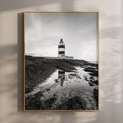 Hook Head Lighthouse Reflection – Ireland Black & White Fine Art Print