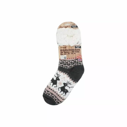 Hüttensocken » Kuschelsocken » Anti Rutsch Socke » Winter Hausschuhe » Strick Fleece in grau/rosa/weiß