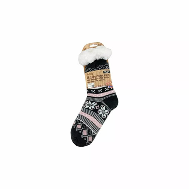 Hüttensocken » Kuschelsocken » Anti Rutsch Socke » Winter Hausschuhe » Strick Fleece in grau/rosa/weiß