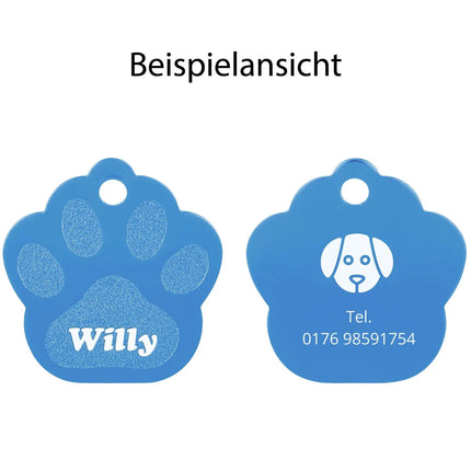 SEO. Hundemarke mit Gravur - Große Pfote - Blau Linkreich
