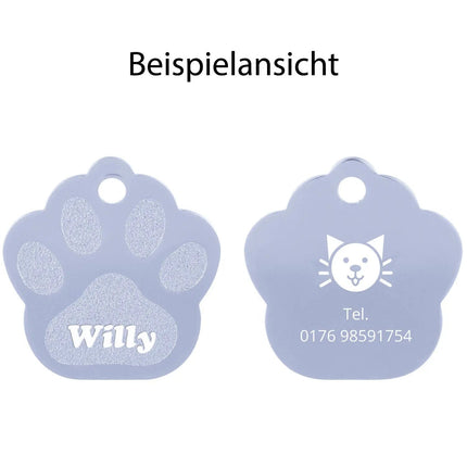 SEO. Hundemarke mit Gravur - Große Pfote - Hellblau Linkreich