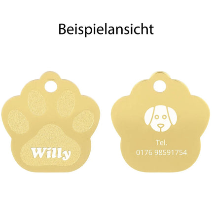 SEO. Hundemarke mit Gravur - Große Pfote - Gelb Linkreich