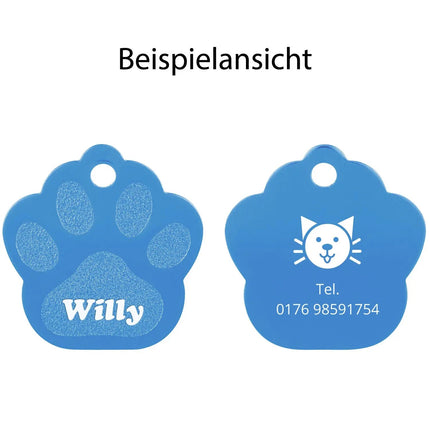 SEO. Hundemarke mit Gravur - Große Pfote - Blau Linkreich