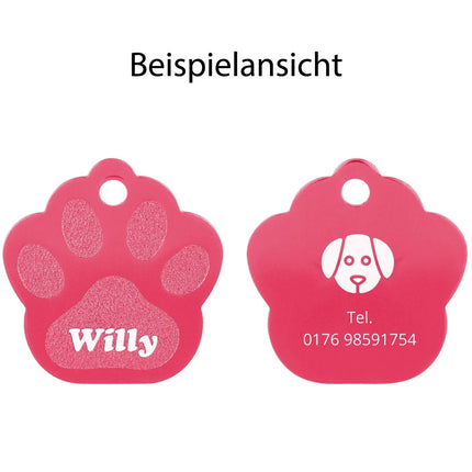 SEO. Hundemarke mit Gravur - Große Pfote - Rot Linkreich