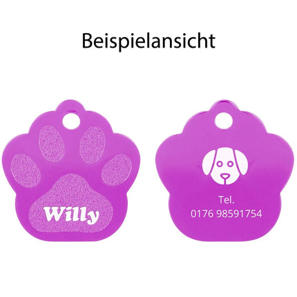 SEO. Hundemarke mit Gravur - Große Pfote - Lila Linkreich