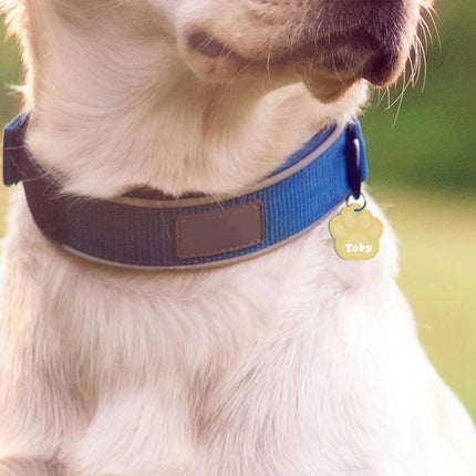 SEO. Hundemarke mit Gravur - Große Pfote - Gelb Linkreich