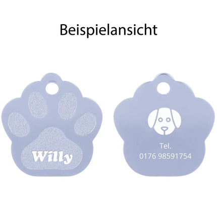 SEO. Hundemarke mit Gravur - Große Pfote - Hellblau Linkreich