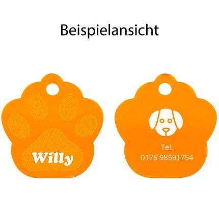 SEO. Hundemarke mit Gravur - Große Pfote - Orange Linkreich