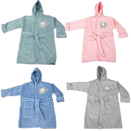 Frottée Baby Bademantel » Morgenmantel & Kleinkinder Badetuch » 100% Baumwolle » mit Kapuze, Tasche und Gürtel