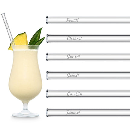 SEO. International Anstoßen Edition 20cm Glastrinkhalme „Prost“ in 6 verschiedenen Sprachen - 23 cm Linkreich