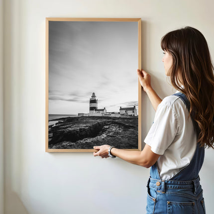 Hook Head Lighthouse Wall Art – Ireland Black & White Coastal Print