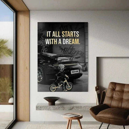 It all starts with a dream - Dein Wunschkennzeichen - Leinwandbild Motivation (Canvas) kaufen bei Linkreich – Jetzt entdecken!