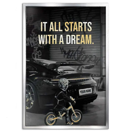 It all starts with a dream - Dein Wunschkennzeichen - Leinwandbild Motivation (Canvas) kaufen bei Linkreich – Jetzt entdecken!