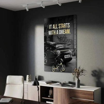 It all starts with a dream - Dein Wunschkennzeichen - Leinwandbild Motivation (Canvas) kaufen bei Linkreich – Jetzt entdecken!