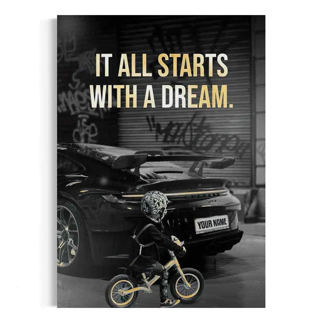 It all starts with a dream - Dein Wunschkennzeichen - Leinwandbild Motivation (Canvas) kaufen bei Linkreich – Jetzt entdecken!