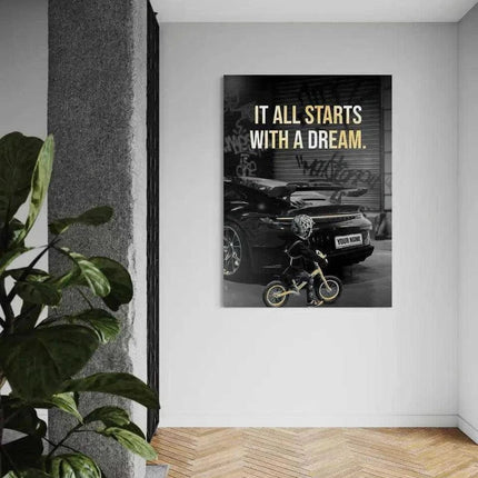 It all starts with a dream - Dein Wunschkennzeichen - Leinwandbild Motivation (Canvas) kaufen bei Linkreich – Jetzt entdecken!