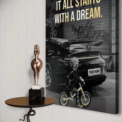 It all starts with a dream - Dein Wunschkennzeichen - Leinwandbild Motivation (Canvas) kaufen bei Linkreich – Jetzt entdecken!
