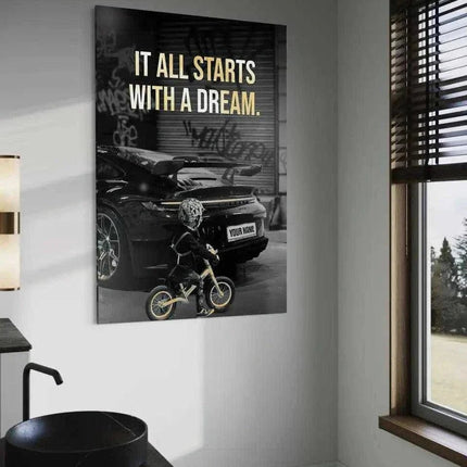 It all starts with a dream - Dein Wunschkennzeichen - Leinwandbild Motivation (Canvas) kaufen bei Linkreich – Jetzt entdecken!