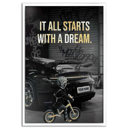 It all starts with a dream - Dein Wunschkennzeichen - Leinwandbild Motivation (Canvas) kaufen bei Linkreich – Jetzt entdecken!