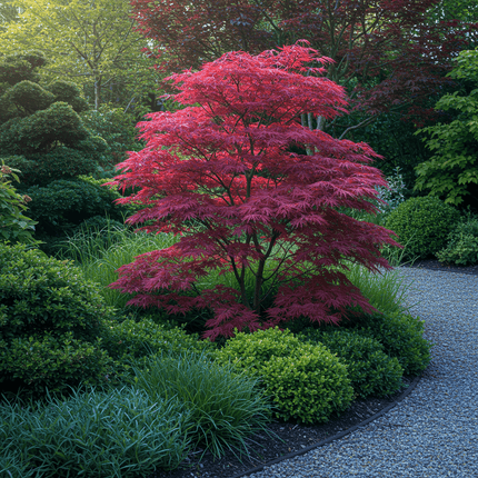 Japanischer Ahorn Acer palmatum Atropurpureum – Lila Balkonpflanze – Ø19cm – Höhe ca. 70cm – Kompakter Zierahorn mit tiefviolettem Laub (Plant) kaufen bei Linkreich – Jetzt entdecken!