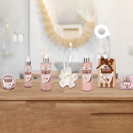 10-teiliges Kokosnuss & Erdbeerduft Geschenkset in Vintage Wanne