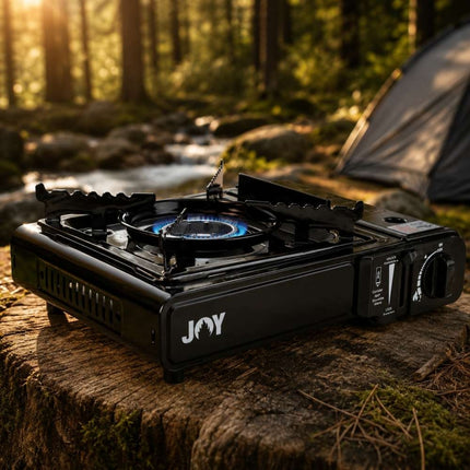 JOY Camping Gaskocher Set mit Koffer & 4 Gaskartuschen 227 g – Piezo-Zündung, Butan MSF-1a