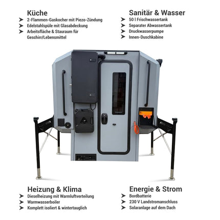 JOY Gladiator Absetzkabine – wintertauglich mit Diesel - Standheizung, Duschkabine, Solaranlage & Landstrom (Absetzkabinen) kaufen bei Linkreich – Jetzt entdecken!