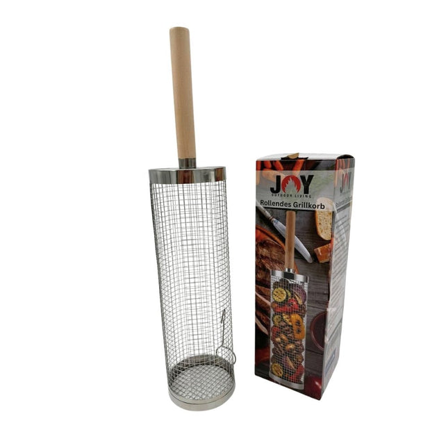 JOY Rollgrillkorb 360° – Edelstahl Grillkorb mit Holzgriff, 30 cm - Linkreich