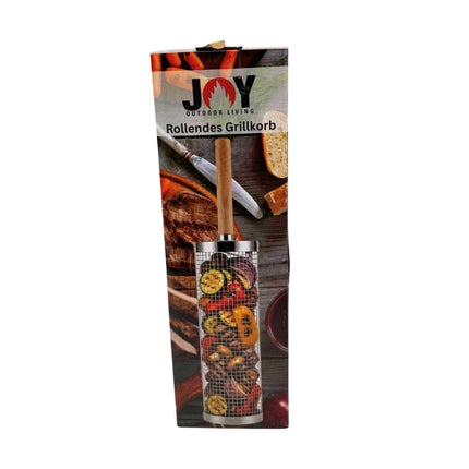JOY Rollgrillkorb 360° – Edelstahl Grillkorb mit Holzgriff, 30 cm - Linkreich