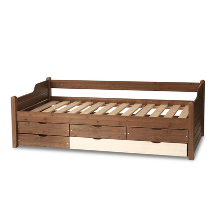 SEO. Jugendbett Gästebett Einzelbett 80x200cm - 90x200cm | 5 - Schubladen | 100% Bio - Kiefer Massivholz - Natur Linkreich