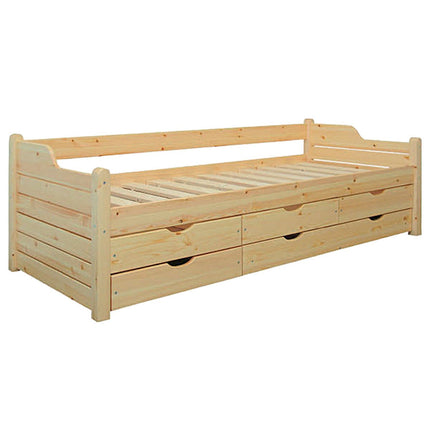 SEO. Jugendbett Gästebett Einzelbett 80x200cm - 90x200cm | 5 - Schubladen | 100% Bio - Kiefer Massivholz - Natur Linkreich