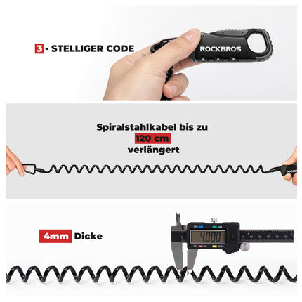 Kabelschloss Zahlenschloss Helmschloss 120cm Leicht (Fahrradschloss) kaufen bei Linkreich – Jetzt entdecken!