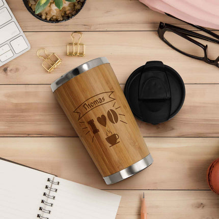 SEO. Kaffeebecher aus Bambus mit Gravur - Verschiedene Motive mit eigenem Namen - Mountain Adventure Linkreich