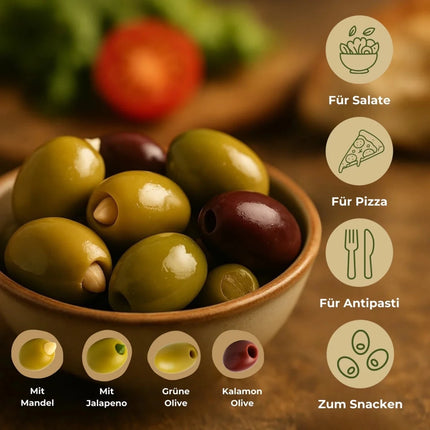 Kalamata Oliven mit Stein 340g - Sparta Gourmet Premium Qualität aus Griechenland - Linkreich