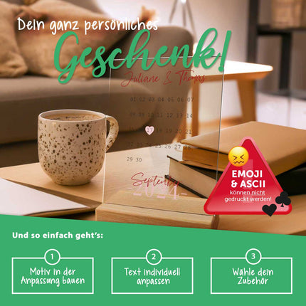 SEO. Kalender auf Acrylglas - Personalisiertes Geschenk mit Namen & Datum - Linkreich