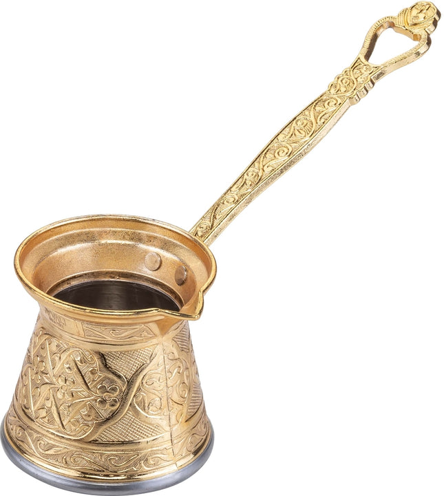 KayaHome Kupfer Cezve No 6 Gold Induktion 350 ml für 4 Tassen – handgemachte türkische Mokkakanne mit Gravur