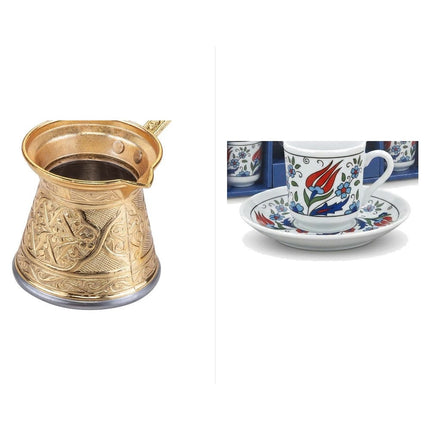 KayaHome Cezve No 5 Gold 220 ml Mokka-Set mit 6 Moccatassen – Tassen-Set Bosphorus