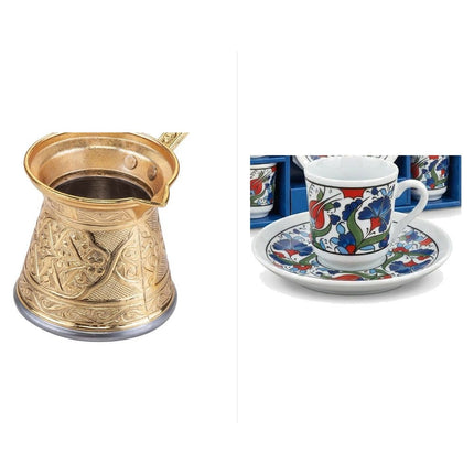 KayaHome Cezve No 5 Gold 220 ml Mokka-Set mit 6 Moccatassen – Tassen-Set Tulip