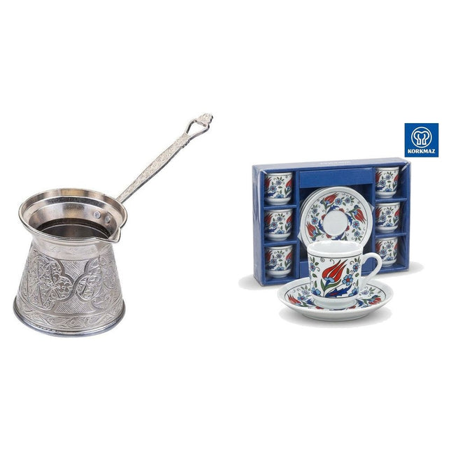 KayaHome Cezve No 6 Induktion 350 ml Mokka-Set mit 6 Moccatassen – Tassen-Set Bosphorus
