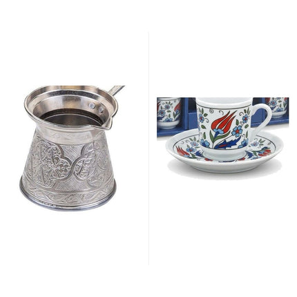 KayaHome Cezve No 6 Induktion 350 ml Mokka-Set mit 6 Moccatassen – Tassen-Set Bosphorus