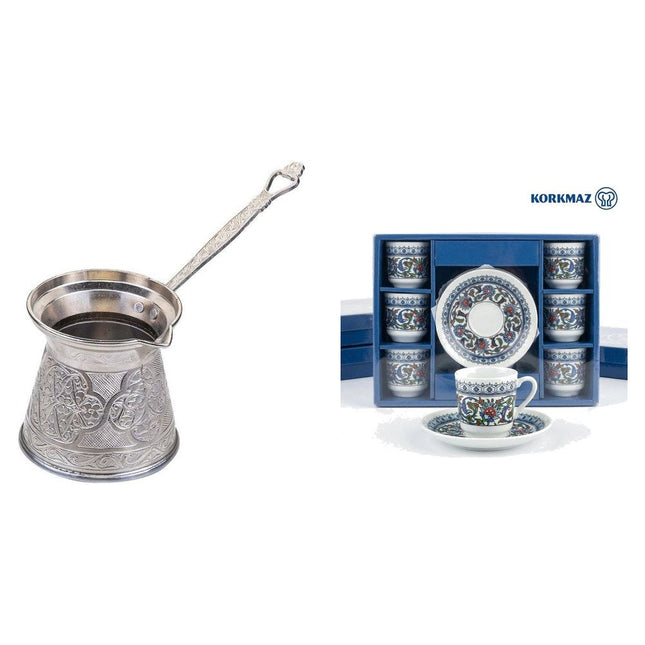 KayaHome Cezve No 6 Induktion 350 ml Mokka-Set mit 6 Moccatassen – Tassen-Set Topkapi