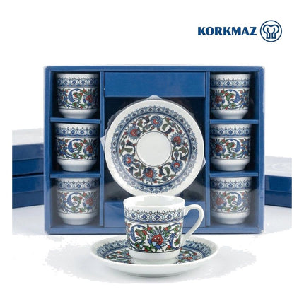 KayaHome Cezve No 6 Induktion 350 ml Mokka-Set mit 6 Moccatassen – Tassen-Set Topkapi